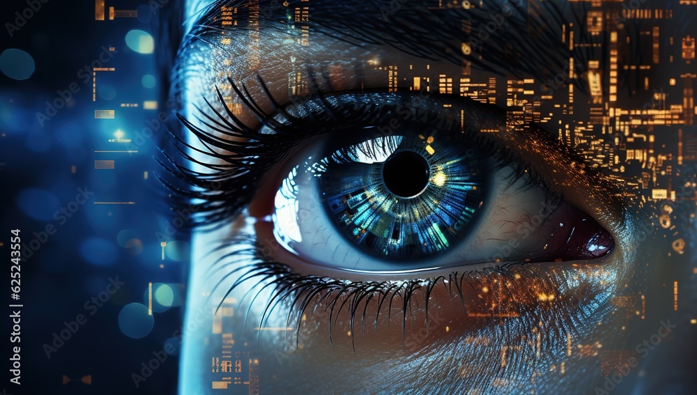 female eye in the process of scanning, digital programs