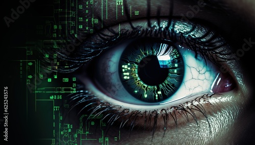 female eye in the process of scanning, digital programs