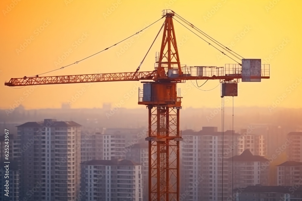 Construction crane at the construction site of a high-rise building. Tower crane and building under construction, Generative AI technology.