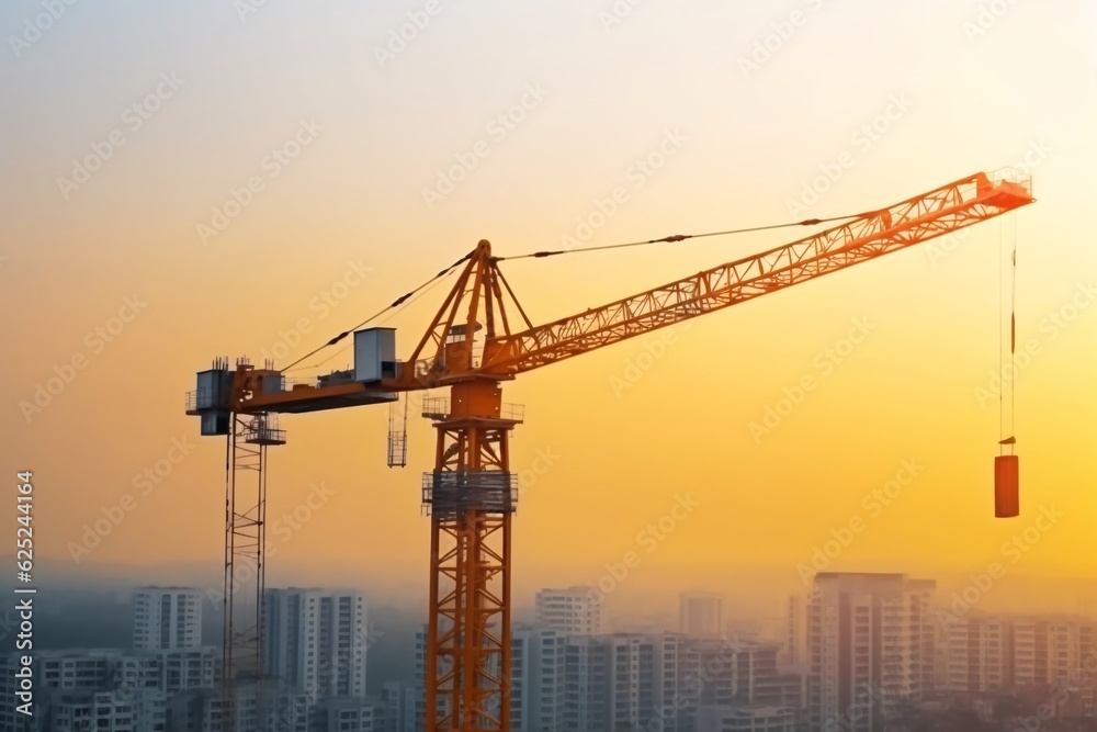 Construction crane at the construction site of a high-rise building. Tower crane and building under construction, Generative AI technology.