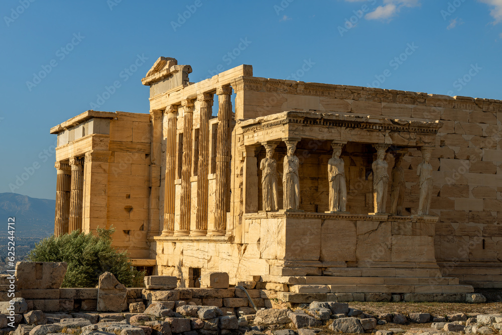 Obraz premium acropole antiquité athènes au coucher du soleil avec un ciel bleu