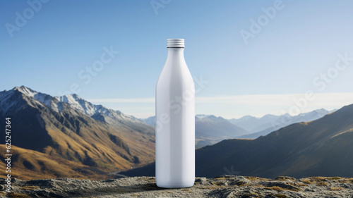 white opaque tall bottle mockup on hill made with generative ai