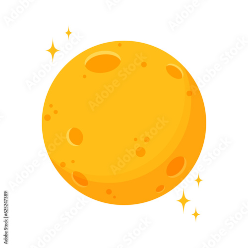 Full moon and stars in cartoon style, icon, astronomy, earth satellite. Vector illustration