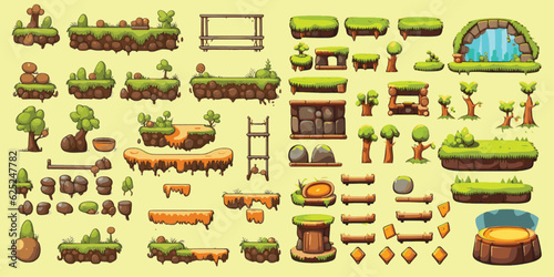 Platformer Game Assets,Set of game elements. Elements for mobile game, 2d game application