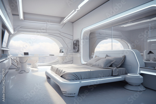 modern futuristic bedroom created with generative ai