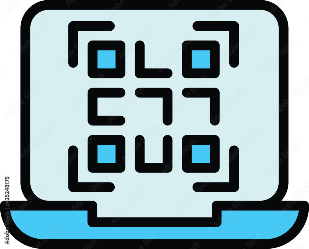 Laptop barcode icon outline vector. Scan code. Qr scanner color flat Laptop barcode icon outline vector. Scan code. Qr scanner color flat