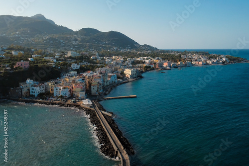 View of the area from Ischia Ponte to the Port of Ischia from the Aragonese Castle, Gulf of Naples, Italy.