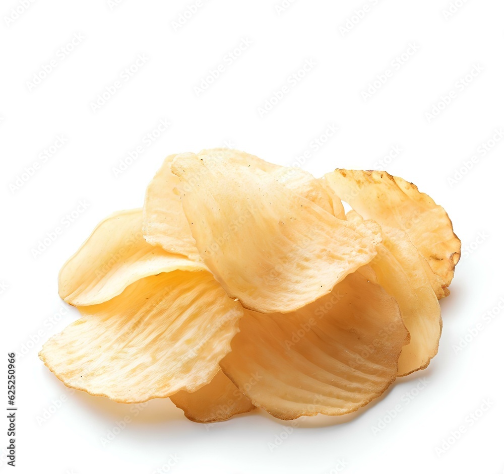 Natural potato chips isolated on white background with empty space Generative AI Natural potato chips isolated on white background with empty space Generative AI