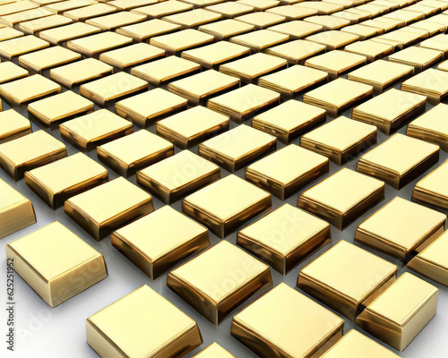 The gold bars are arranged in an orderly manner. Isolated on white background AI generator