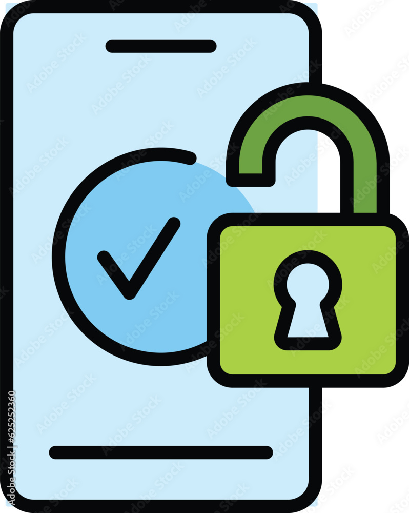 Unlocked mobile icon outline vector. Phone lock. Smart verification color flat Unlocked mobile icon outline vector. Phone lock. Smart verification color flat