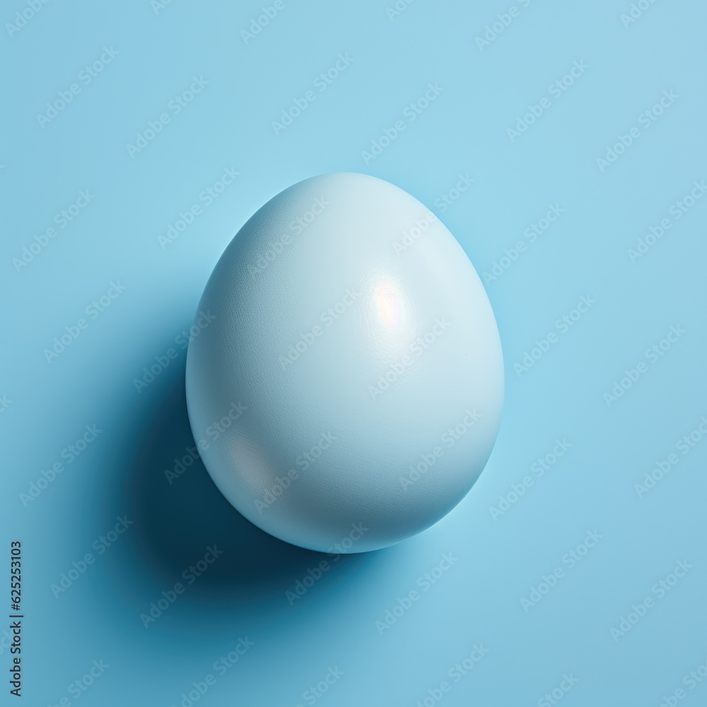 Obraz premium Single Easter blue colored egg on blue background. Generative AI