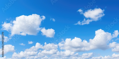 Beautiful bright blue sky with light white clouds. Generative AI © piai