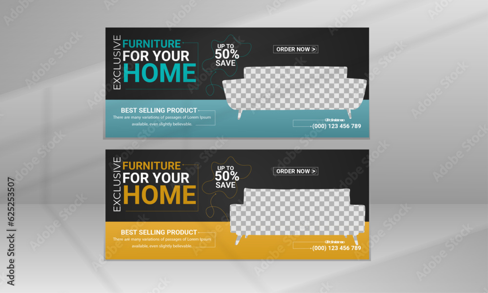 Naklejka premium Modern Cover Header Background for Furniture Sale Web Banner Template for Product Sale Business Post