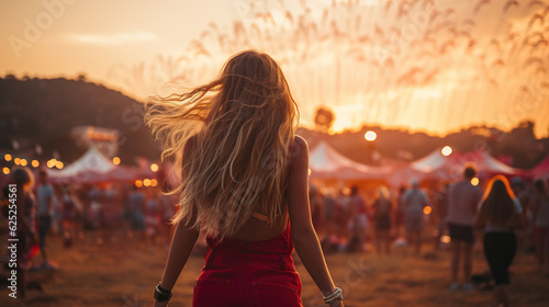 Freedom of Expression: A Joyful Young Woman Dancing in a Summer Music Festival, Generative AI
