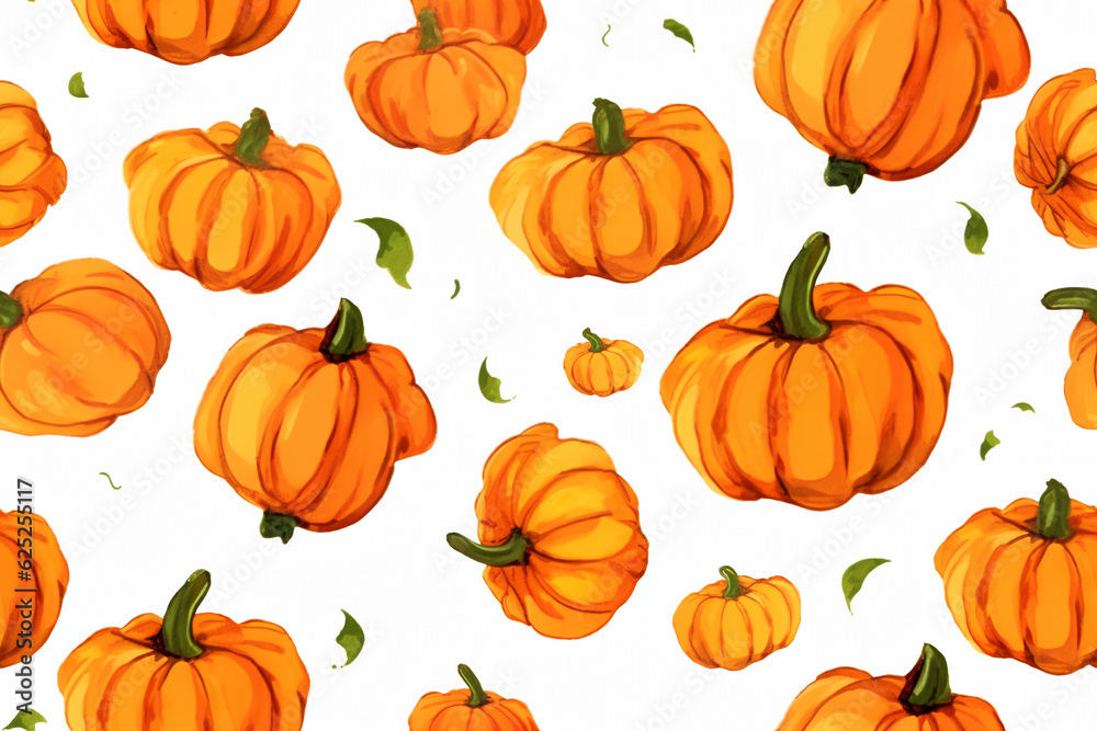Halloween pumpkin with carving face seamless pattern on a white background Halloween pumpkin with carving face seamless pattern on a white background