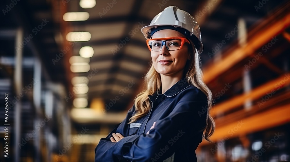 Professional Heavy Industry Engineer Worker Wearing Uniform, Glasses and Hard Hat in a Steel Factory. generative ai. Professional Heavy Industry Engineer Worker Wearing Uniform, Glasses and Hard Hat in a Steel Factory. generative ai.
