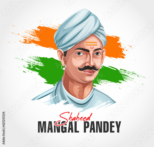 Vector Illustration of Mangal Pandey, an Indian soldier and freedom fighter. Social media banner template design eps 10 vector.