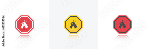 Flammable icon Yellow and red sign,Hazard symbol fire safety warning sign.Flammable Liquid icon isolated on white background.Vector illustration