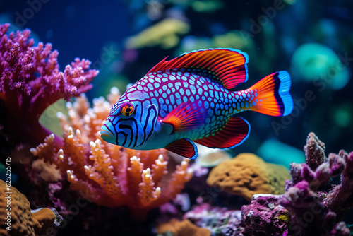 Generative AI a colorful fish swimming through a coral reef © frimufilms