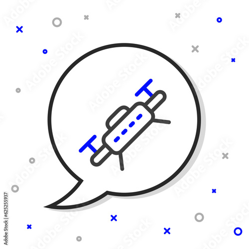 Line Drone flying icon isolated on white background. Quadrocopter with video and photo camera symbol. Colorful outline concept. Vector