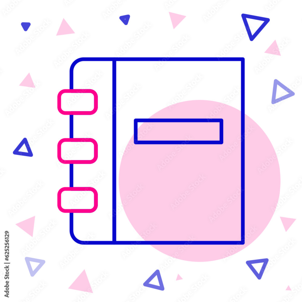 Line Notebook icon isolated on white background. Spiral notepad icon. School notebook. Writing pad. Diary for school. Colorful outline concept. Vector Line Notebook icon isolated on white background. Spiral notepad icon. School notebook. Writing pad. Diary for school. Colorful outline concept. Vector