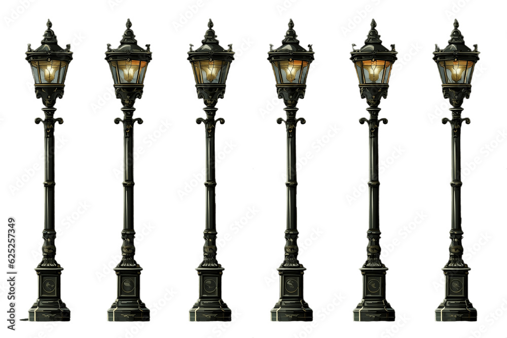 Lamp Post Set Isolated on Transparent Background. AI