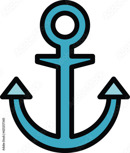 Marine anchor icon outline vector. Navy boat. Sea rope color flat