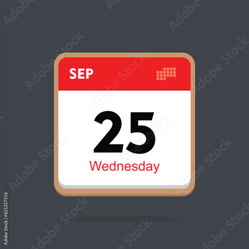 wednesday 25 september icon with black background, calender icon