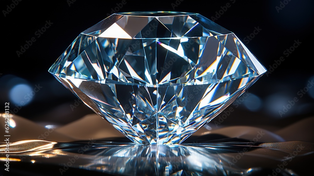 a shiny diamond on a shiny surface with a black background. generative ai a shiny diamond on a shiny surface with a black background. generative ai