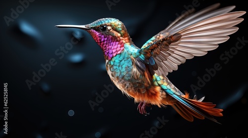  a colorful bird flying through the air with its wings spread. generative ai