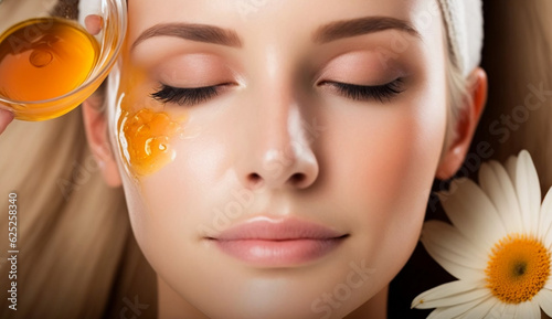 Woman having facial with oil and honey AI GENERATIVE