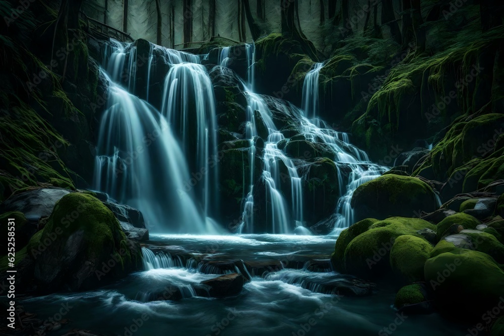 waterfall in the forest Generated Ai Technology