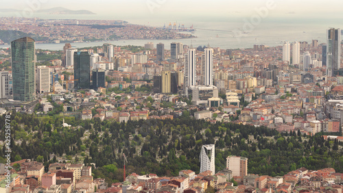 City aerial city view from Istanbul Sapphire skyscraper overlooking the Bosphorus before sunset, Istanbul, Turkey