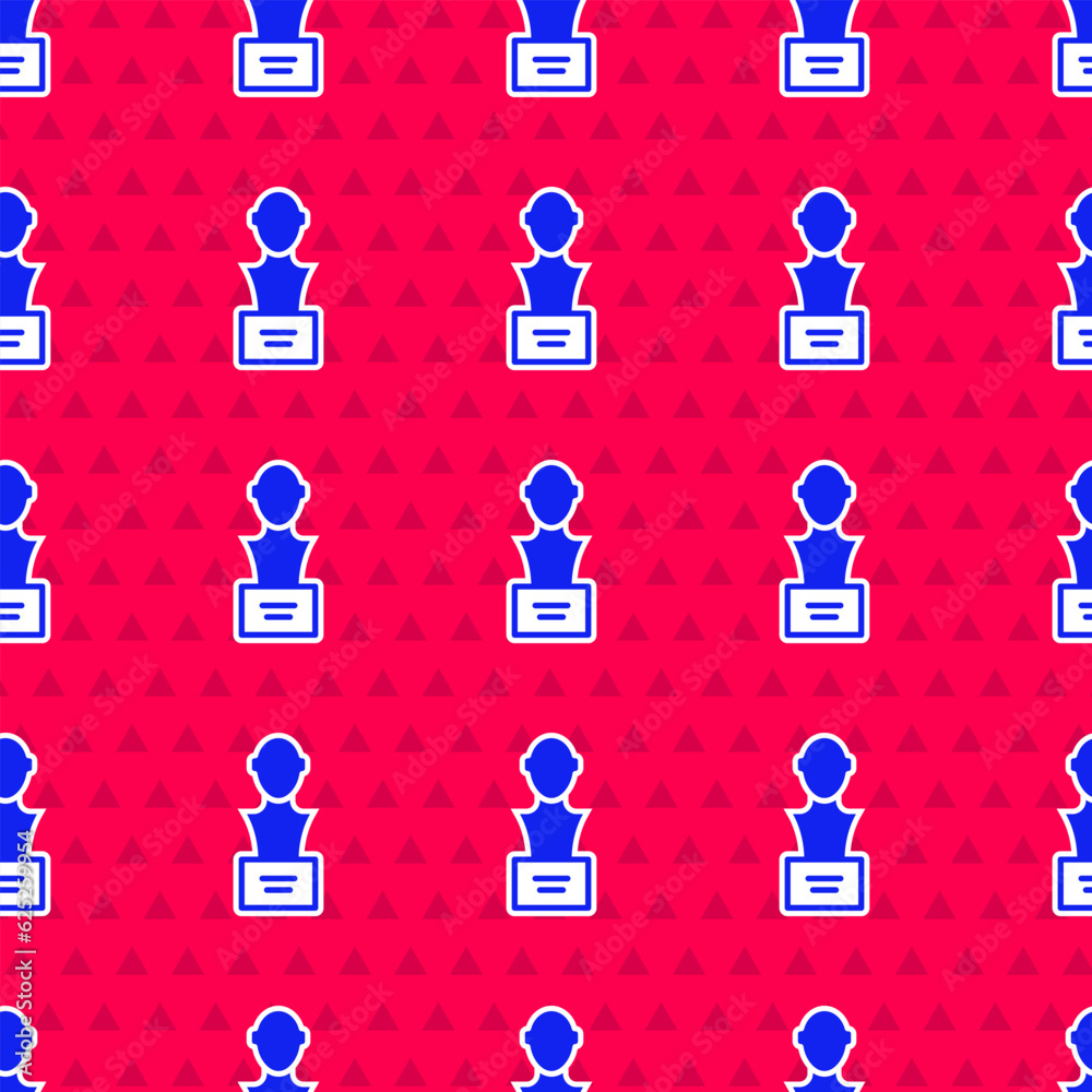Blue Gypsum head sculpture bust icon isolated seamless pattern on red background. Vector Blue Gypsum head sculpture bust icon isolated seamless pattern on red background. Vector