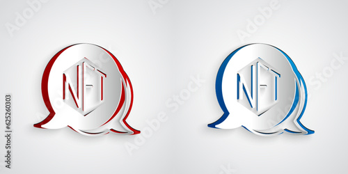 Paper cut NFT Digital crypto art icon isolated on grey background. Non fungible token. Paper art style. Vector