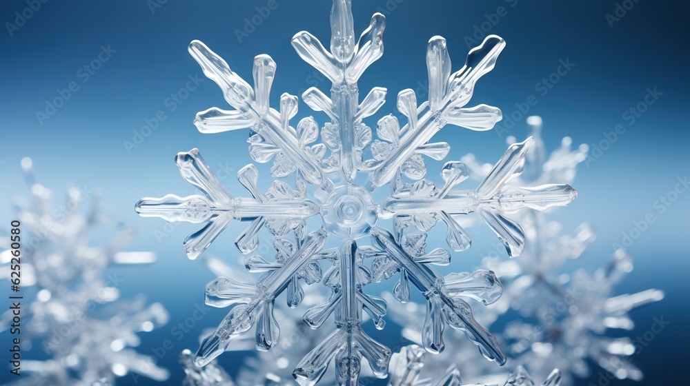 a close up of a snowflake on a blue background. generative ai a close up of a snowflake on a blue background. generative ai