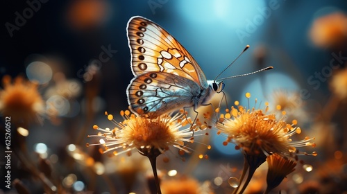  a butterfly sitting on top of a flower in a field. generative ai