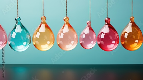  a row of colorful glass tears hanging from a line.  generative ai photo