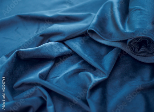 blue velvet with pleats, luxury silk fabric background