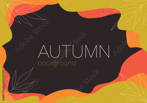 Autumn leaf Frame isolated on a black background. One line drawing of autumn leaf. Autumn script font and leaves isolated on white background vector illustration. Autumn typography. Vector illustratio