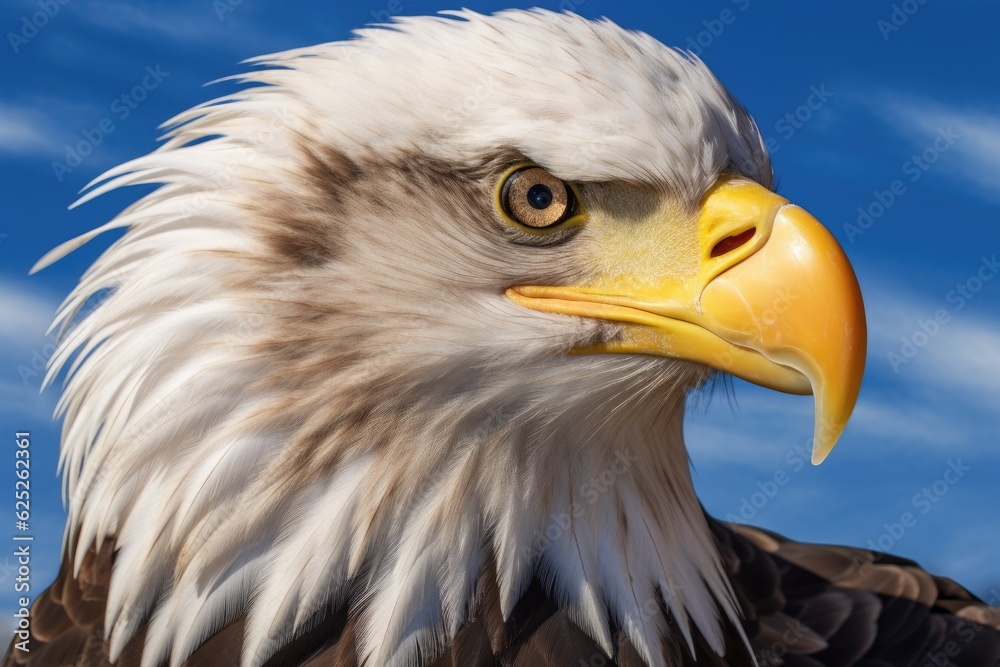 Obraz premium American bald Eagle with blue sky. Eagle. Generative Ai