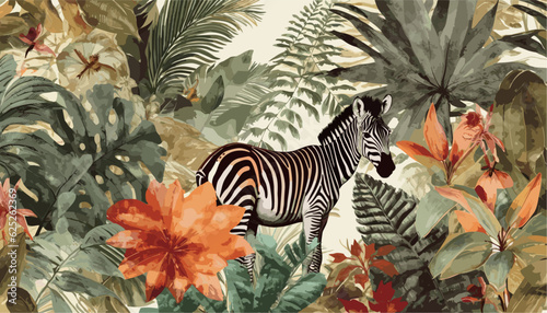 Roaming the Wilderness: Zebra Jungle Collage in Artistic Vintage Print