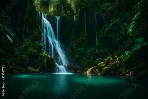 waterfall in the forest Generated Ai Technology © AI artistic beauty