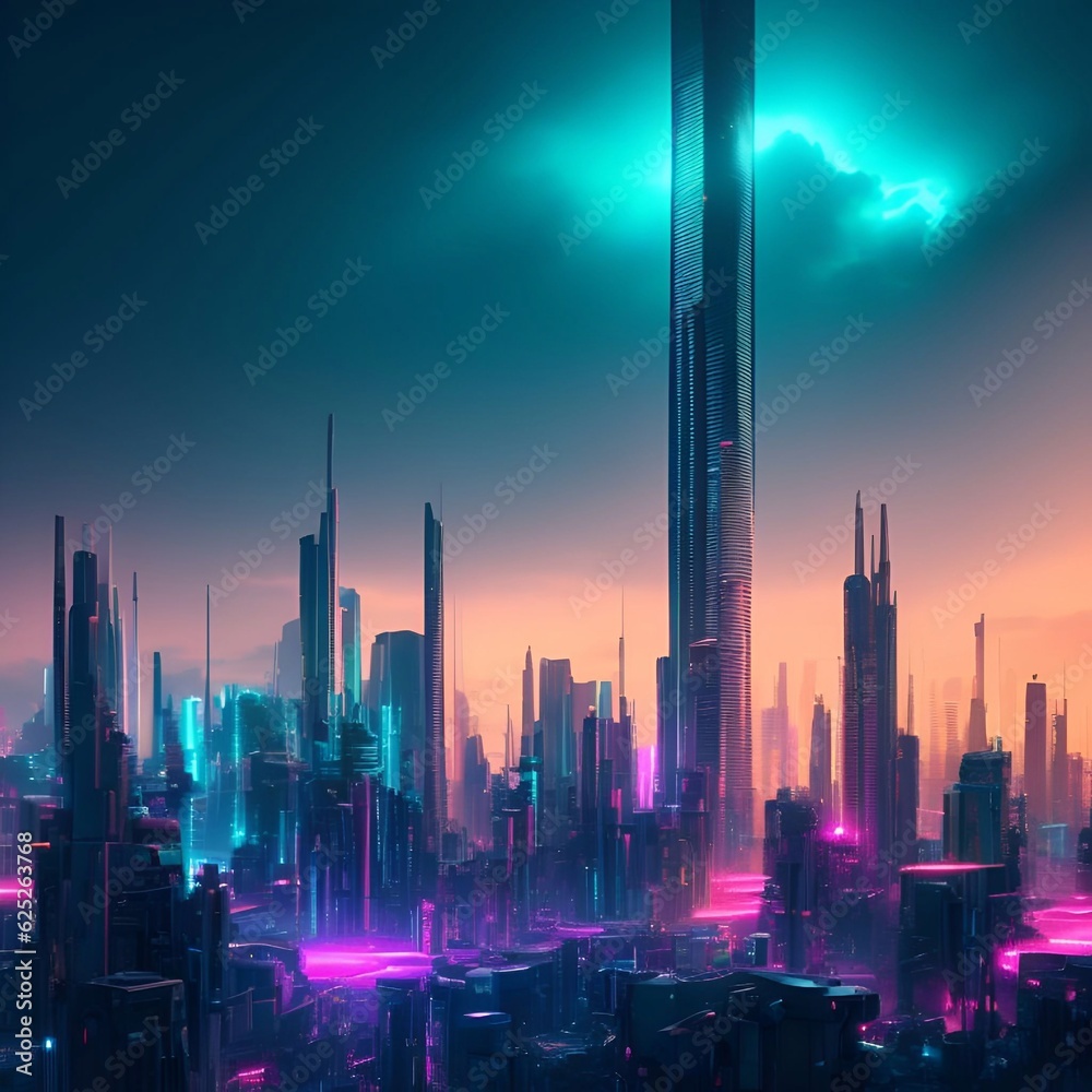 Fototapeta premium futuristic cyberpunk city abstract background Cinematic generative ai illustration art