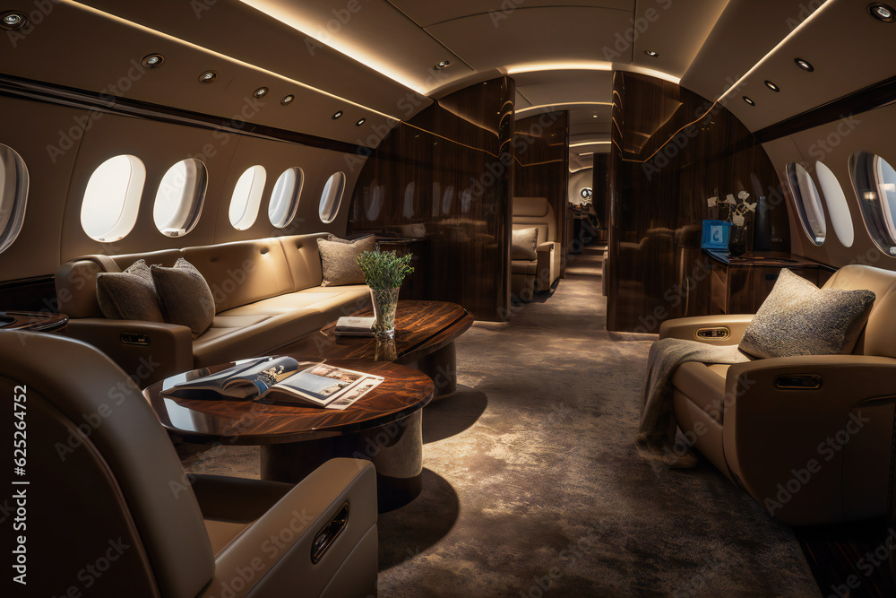 Luxurious Living in the Air. Indulgent Interiors of a Private Jet . Generative AI Luxurious Living in the Air. Indulgent Interiors of a Private Jet . Generative AI