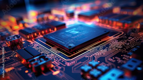 Circuit board close-up with electronic components