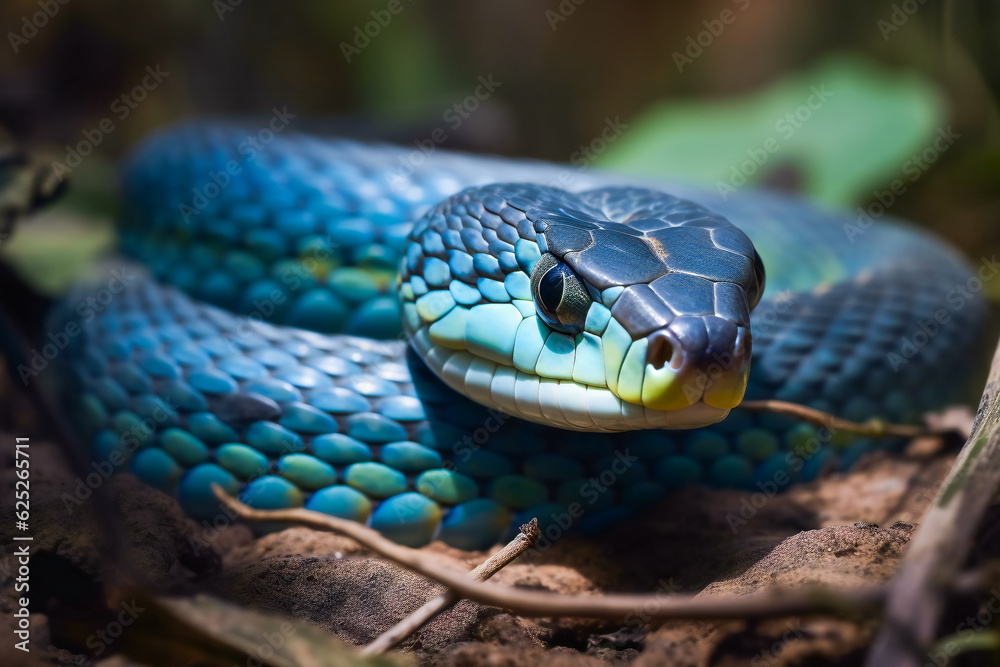 Majestic Blue Viper Snake in Its Natural Habitat.  Generative AI....