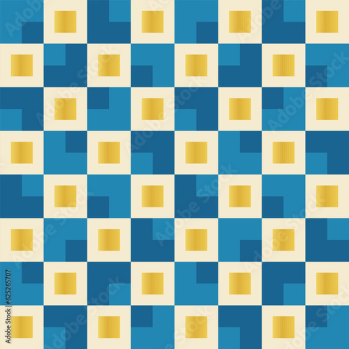 Squares in the squares gold blue beige MS