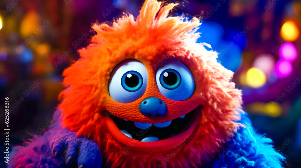 Fototapeta premium Cute and cuddly monster. Furry friend with big, friendly eyes and a cheerful grin. Generative AI