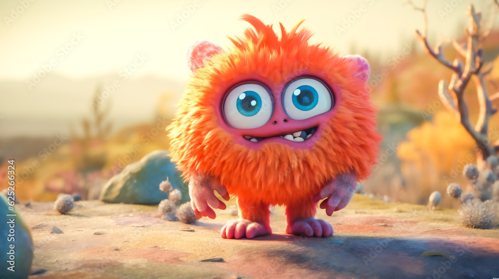Cute and cuddly monster. Furry friend with big, friendly eyes and a cheerful grin. Generative AI Cute and cuddly monster. Furry friend with big, friendly eyes and a cheerful grin. Generative AI